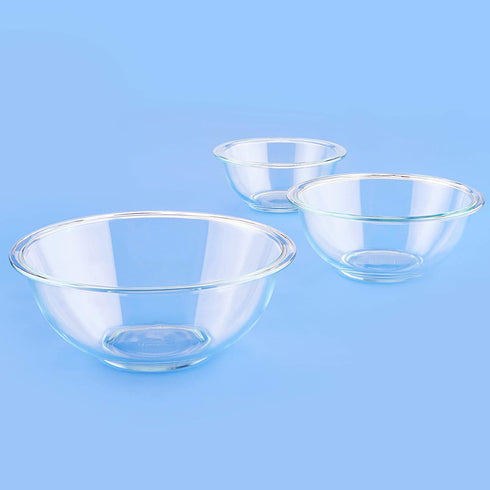 Pyrex Tempered Glass Mixing Bowls | 3 Piece Set | 1-Quart, 1.5-Quart, and 2.5 Quart Mixing Bowls for Kitchen, Baking, and Storage | Microwave, Freezer, and Dishwasher Safe | Proudly Made in the USA